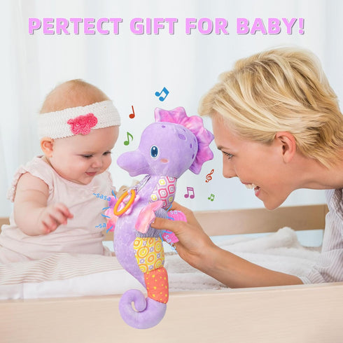 Baby Toys 0-6 Months, Infant Musical Seahorse Stuffed Animals Sensory Toys with Bright Colors, Rattles & Crinkle Sound