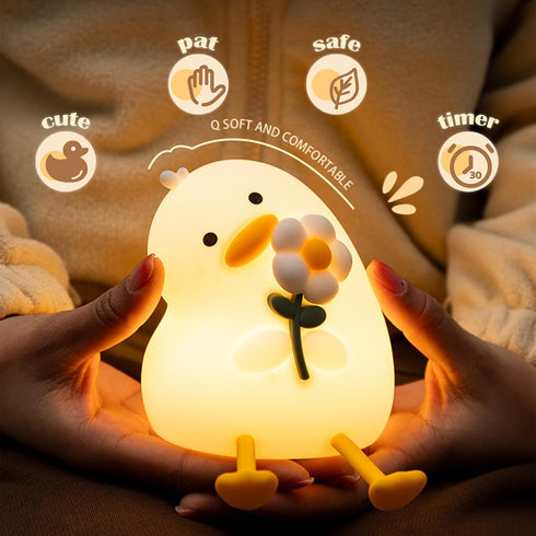 Bubbleimage Dimmable Night Light for Kids, Cute Duck Silicone Nightlight with Timer, Rechargeable Nursery Light, LED