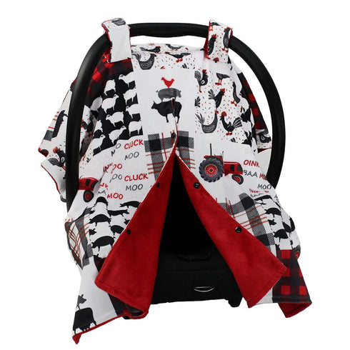 Dear Baby Gear Deluxe Car Seat Canopy - Infant Car Seat Cover - Farm Faux Quilt/Red Smooth 40"x30"