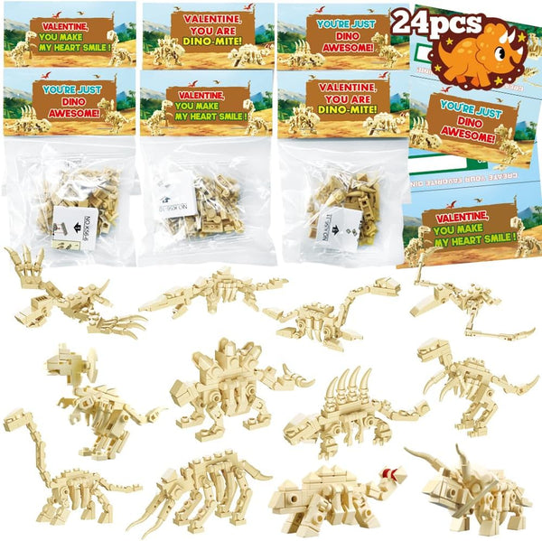 WODMAZ 24 Packs Dinosaur Building Blocks for Easter Basket Stuffers, Easter Egg Hunt,