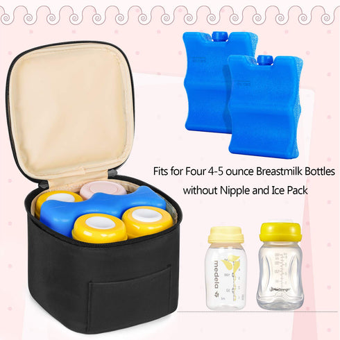 Teamoy Breastmilk Cooler Bag with Ice Pack, Baby Bottles Bag for 4 Large 5 Ounce Bottles, Black