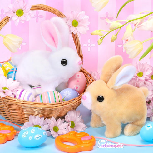 CatchCute Easter Plush Bunny Toys for Kids,Interactive Bunny with Sounds,Can Walk,Wag Tail and Twitch Nose with Remote