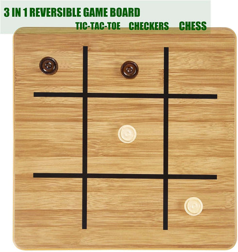 Set 11.5" 11.5" 3 1 34 2 24 VAMSLOVE Wooden Chess Checkers Tic-Tac-Toe Game x Double-Sided in Board with Chess Pieces
