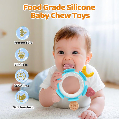 3-6-12 Baby Teething Ring Toy for Months, Silicone Infant Teether for Sore Gum Relief, Soothing Sensory Chew Toy, Ideal