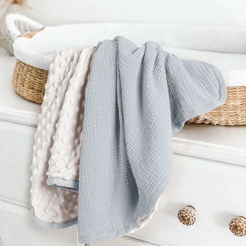 2Pack 30"x40"(NavyBlue) lulumoon Baby Blankets for Newborn Unisex: Thermal Minky Dotted Backing - Muslin Receiving