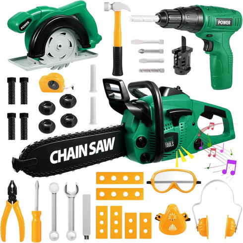 Vextronic Kids Tool Set 36 PCS with Electric Toy Chainsaw Drill Circular