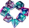 QiAN SiMAi Galaxy Dice Set| Dark Green Mix Purple Crystal DND Dice Set for
