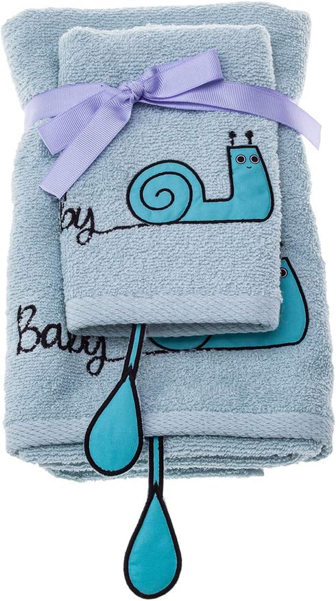 Sangaloz 2 20x31 Inch 12x20 Inch 100% Milk&Moo Kids Washcloths for Bath, Blue Snail Baby Kids Bath Towel, Wash Cloths