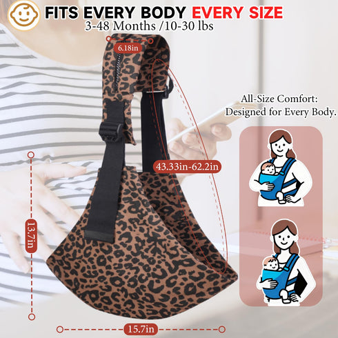 2025 10-45 LbsLeopard Baby Sling Carrier Adjustable Baby Sling Upgraded Toddler Sling Comfortable Baby Wrap Carriers