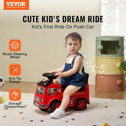 VEVOR Ride On Push Car for Toddlers, Ages 19+ Months, Kids Ride On Toy with Music Steering, Horn & Storage, Red