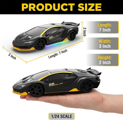 2.4GHz 1:24 4WD 15KM/H 2Pcs Remote Control Car RC Drift Car High Speed Racing Sport Car with LED Lights Drifting Tire