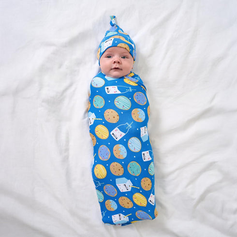 Set, Little Sleepies Swaddle & Hat Baby Swaddles Newborns, Soft Viscose from Bamboo Swaddle Blanket Wrap (Blue Cookies