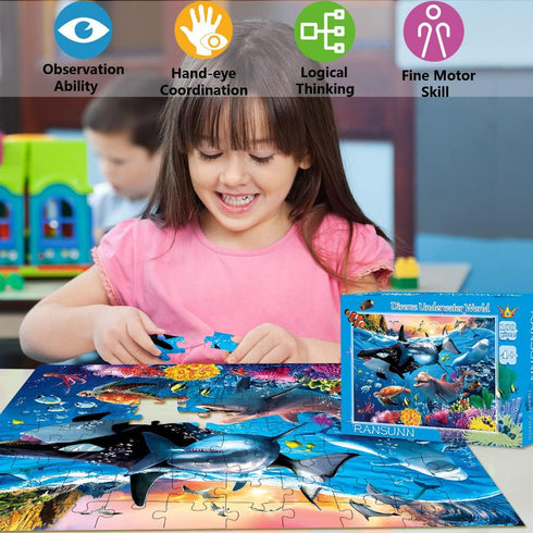 100 Piece Jigsaw Puzzle for Kids Ages 4-8 - Underwater World, Educational Toys for Boys and Girls