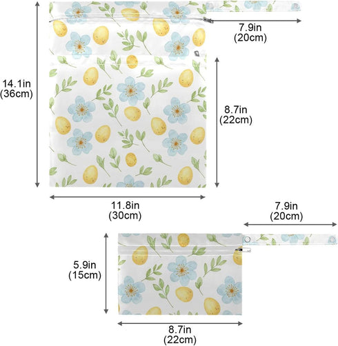 Burbuja 2 Pack, 2 Eggs Flower Wet Dry Bags for Baby Cloth Diaper Waterproof Reusable Wet Bag with Zippered Pockets
