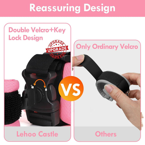 Lehoo Castle 3 in 1 Baby Leash for Toddlers, Anti Lost Wrist Link with Key Lock Design (Pink Butterfly)