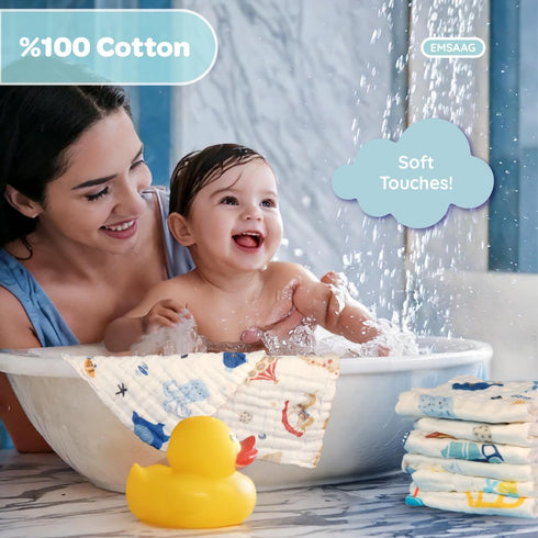EMSAAG Pack 7-Car Newborn,100% Infants,Reusable-10x10 Muslin Baby Washcloths Baby Wipes Newborn of Patten, Absorbent