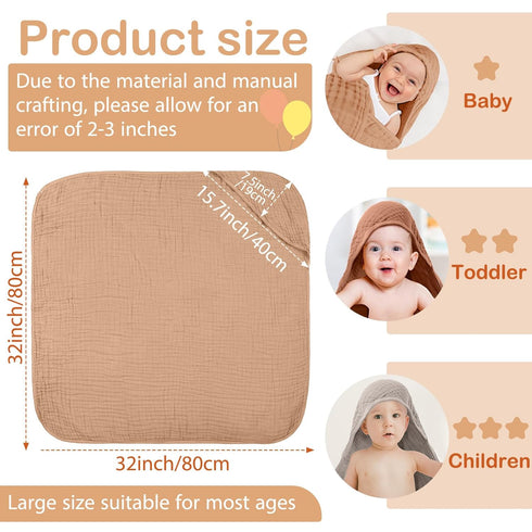 6 32 32 Inch Peryiter Pcs Muslin Hooded Baby Towels x Cotton Newborn Bath Essentials Muslin Infant Blankets Absorbent