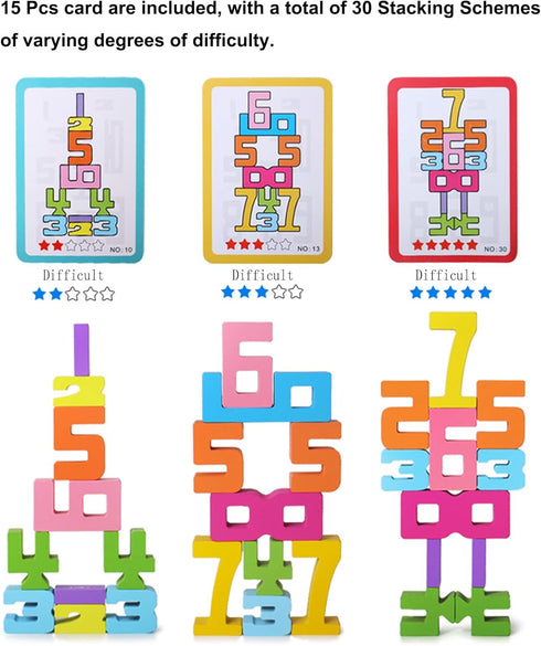 JYJ Wooden Stacking Building Blocks for Kids 3+, Number Game Balance Competition Toy