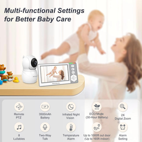 Baby Ganibs 4.3'' 1000ft 30-Hour 2-Way Baby Monitor with Camera and Audio, Video Baby Monitor with Long Range