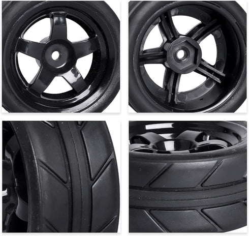 Pre-Glued 12mm Hex Wheels Rims and Rubber Tires, OD 2.55" for Traxxas Tamiya HPI HSP Redcat RC 1/10 On Road Racing Car,