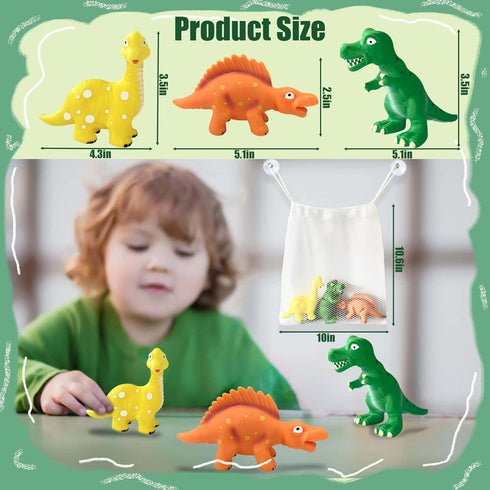 1-3, 18 3Pcs 1-3 Dinosaurs Toys for Toddlers No Hole Bath Toys for Months, Soft Rubber Dino Bath Toy for Kids Age