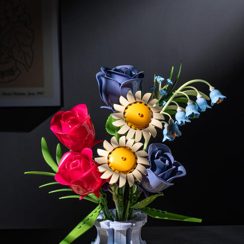 Zsiikrn 787PCs Set Building Blocks Flower Bouquet Kit - Creative Construction with Purple/Red Roses, Sunflowers