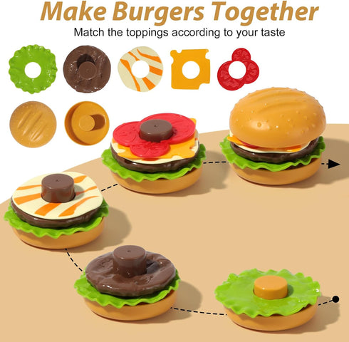 80 3 4 5, Set Pcs Pretend Play Food Toy for Kids Kitchen Aged Fast Food with Storage Bucket, Pizza, Burger, Ice Cream