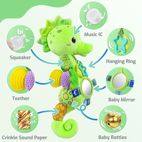 0-6-12 Tummy LIGHTDESIRE Baby Toys Musical Seahorse Stuffed Animals Infant Toys Months with Mirror|Rattles|Crinkle|Baby