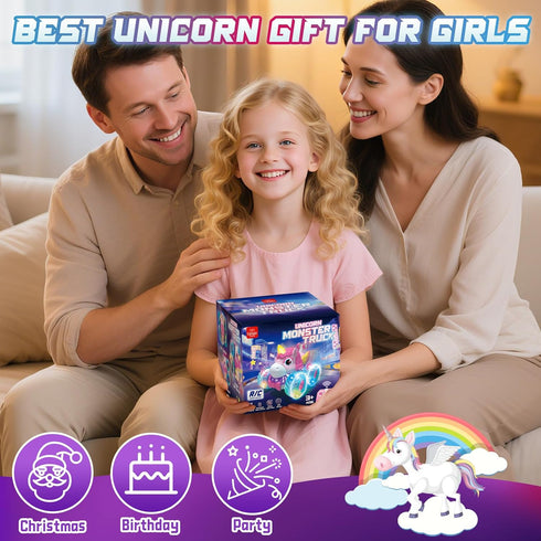 360 4WD 2.4GHz 3 4 5 6 7 8 Lehoo Castle Remote Control Car for Girls Rotating, Unicorn Monster Truck with Light