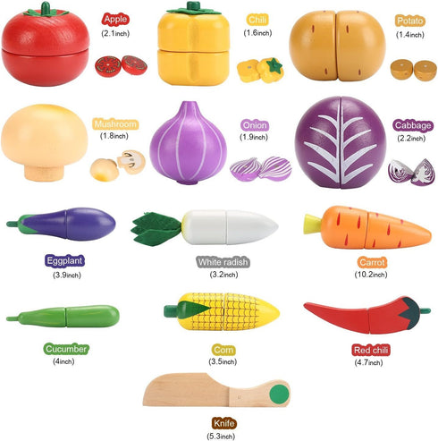 Victostar Magnetic Wooden Cutting Fruits Vegetables Food Play Toy Set with Basket for Kids (Vegetables)