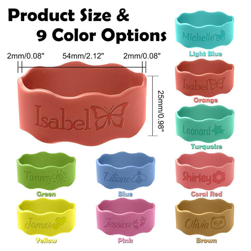 Yananka 10Pcs) Custom Baby Bottle Labels Reusable Silicone Name Bands Personalized (up to Waterproof Anti-Slip