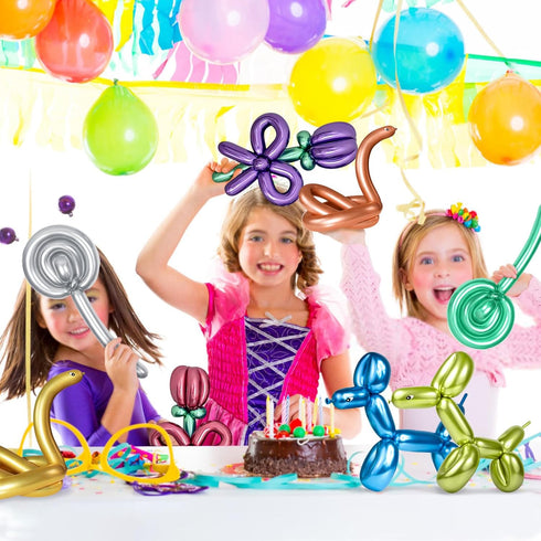 100Pcs 260 Metallic Long Balloons, Thickening Skinny Latex Twisting Balloons for Animals Modeling & Party Decorations