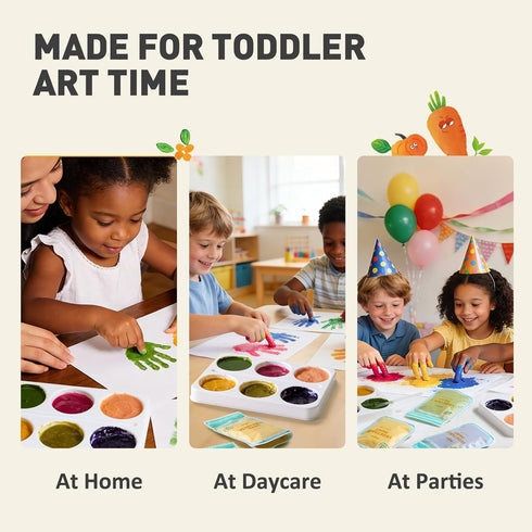 10 Jar Melo Washable Finger Paints Powder for Toddlers, Safe Paints for Baby's Hand and Feet, Non-Toxic Preschool Art