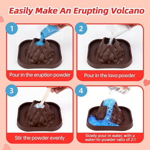 Jiribid 24 Pack 4 Valentines Day Gifts for Kids Classroom: Erupting Volcano Science Kit with Cards, Lava Colors, STEM