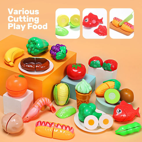CUTE STONE Play Kitchen Accessories Toy - Play Food Sets for Kids Kitchen, Toddler Kitchen Playset