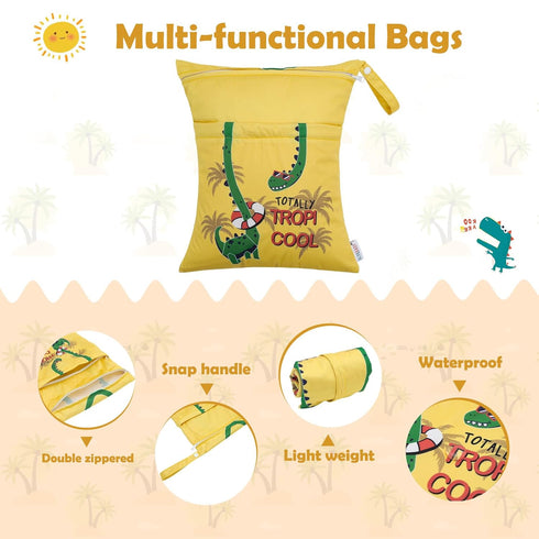 3pcs 3L-ZM25A ALVA ALVABABY Cloth Diaper Wet Dry Bags Waterproof Reusable with Two Zippered Pockets Travel Beach Pool
