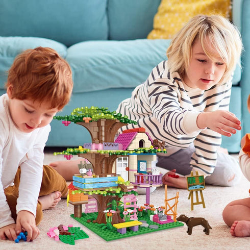 Set 6-12+ HOGOKIDS Tree House Friends Building with LED Light - Girl House Forest Building Block Toy Kit, Birthday