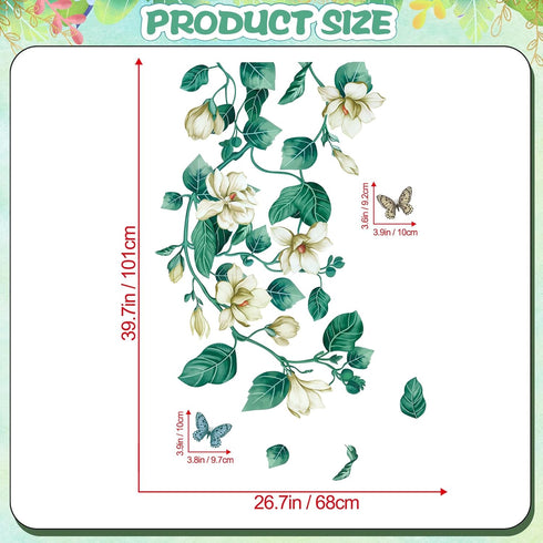 Amaonm Removable DIY 3D White Floral Leaf Art Decor, Blue Flower Vine Wall Sticker for Kids Room, 4 Sheets 12"x18"