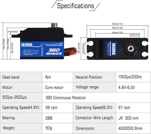 INJS022-360 22KG 360 25T Winch INJORA Rotation Digital Servo with Low Profile Spool for RC Crawler Car Boat Model