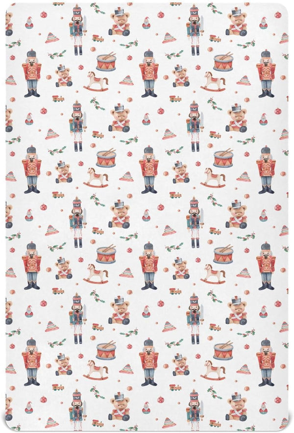 SDMKA Christmas Soldier Crib Sheets for Boys Girls - Portable Microfiber Fitted Crib