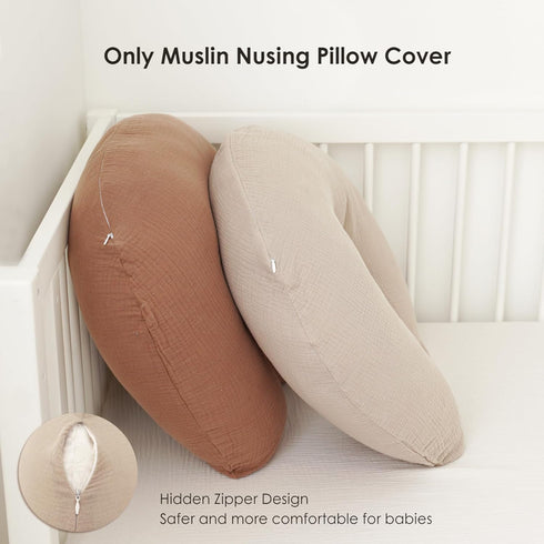 2-Pack 100% MairMore Muslin Nursing Pillow Covers, Breathable Cotton Breastfeeding Pillow Slipcovers for Standard