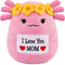 Pink Axolotl Plush Stuffed Animal Salamander with Flower Crown and Heart Embroidered