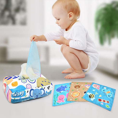 Baby Toys 6-12 Months, Tissue Toy Montessori for Babies, Soft Contrast Crinkle Sensory Toys