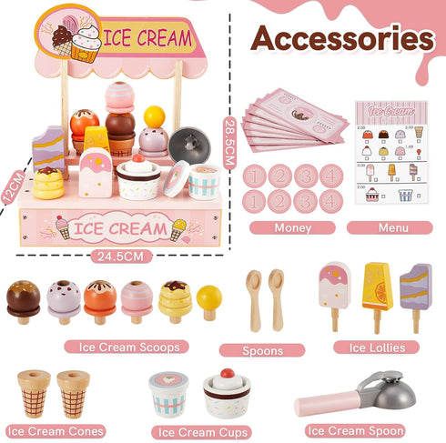 Counter 3-5, Set 3+ 4 5 6 HERSITY Wooden Ice Cream Pretend Play Food for Toddlers Ice Cream Shop Stand Popsicle Toy