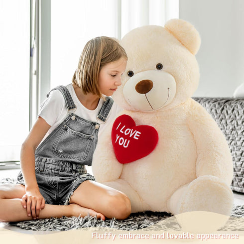 Giant Teddy Bear Stuffed Animal 52" - Big Plush Toy with Heart, I Love You Teddy Bear Gift for Kids