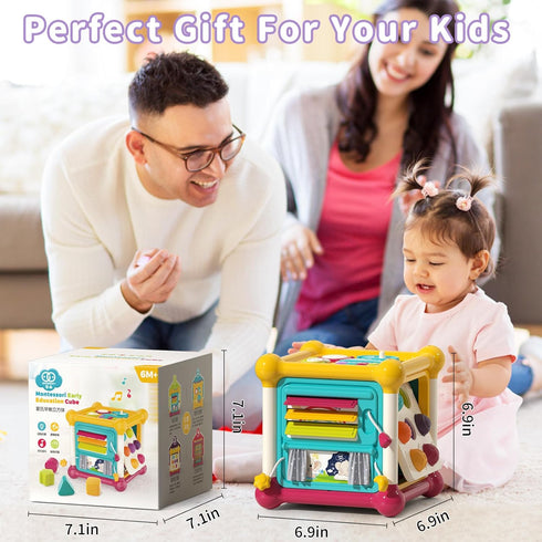 6-in-1 4 1 2 1 Baby Activity Cube, Educational Early Development Toy with Sensory Shape Blocks, Music Busy Board
