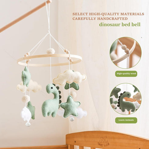 Ceecolia Soft Green Dinosaur Theme Baby Mobile for Crib, Simple Crib Bell for Boys and Girls,Handmade Felt Clouds