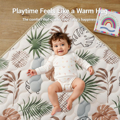 71"x59" Tummy Bunnikins & Clover Baby Mats for Floor, Thicken Soft Play Mat, Foldable and Non Slip One-Piece Crawling