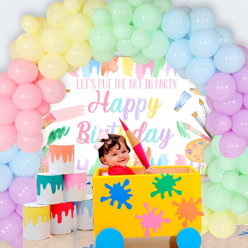 Art Birthday Party Decorations for Girls - Pastel Balloon Garland Arch Kit with Macaron Paint Happy Birthday Backdrop