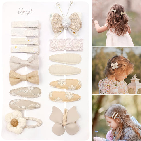 16 Pcs Butterfly Flower Hair Clips for Girls, Fully Lined Handmade Barrettes Hair Accessories